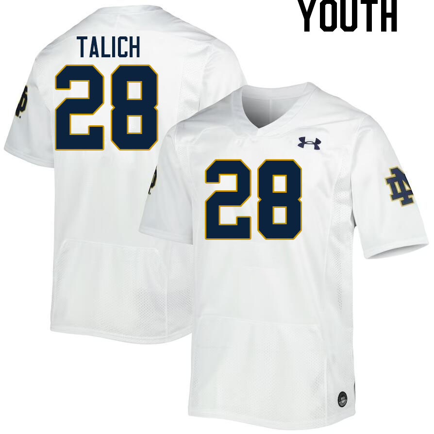 Youth #28 Luke Talich Notre Dame Fighting Irish College Football Jerseys Stitched Sale-White